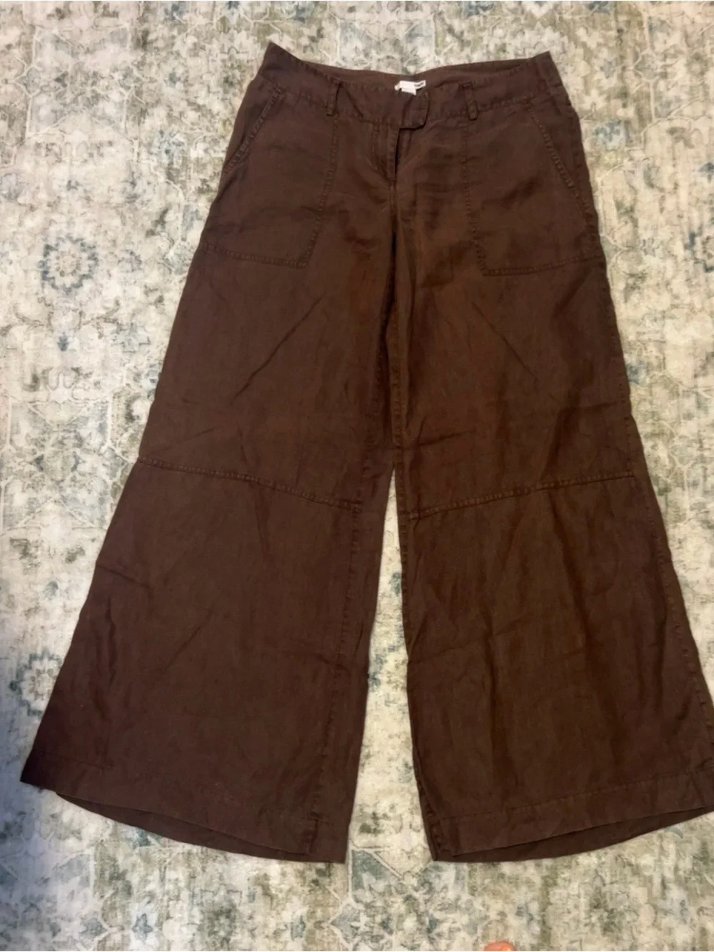 H&M Brown Wide Leg Linen Blend Utility Pants Size 10